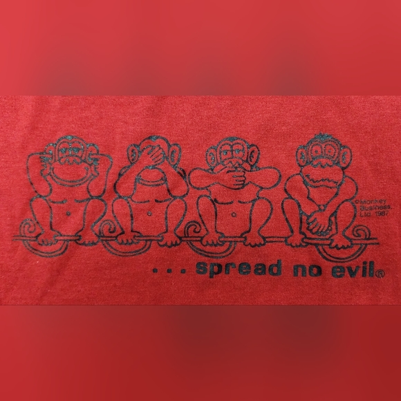 Vintage Super RARE 80s Monkey Business Spread No Evil T-Shirt 🐵 - Picture 7 of 8